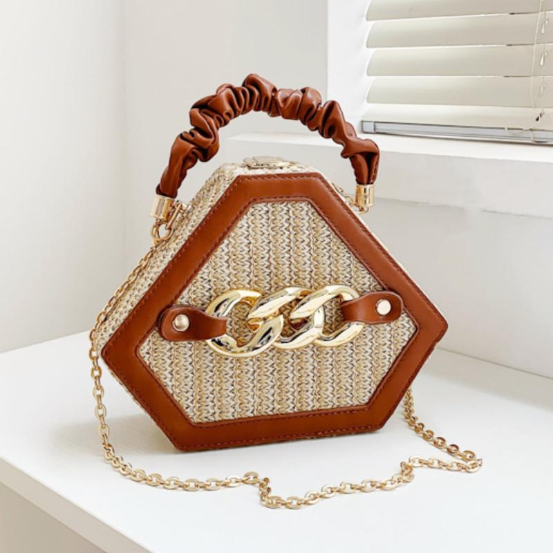 Ruched Top Handle Straw Shoulder Bag