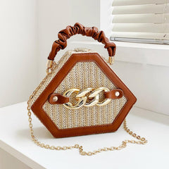 Ruched Top Handle Straw Shoulder Bag