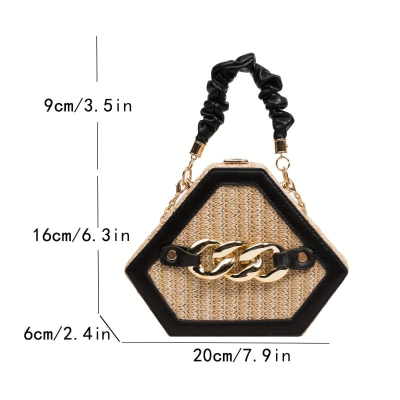 Ruched Top Handle Straw Shoulder Bag