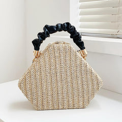 Ruched Top Handle Straw Shoulder Bag