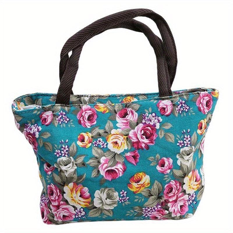 Flower Print Satchel Canvas Tote Bag Lightweight Shoulder Bag