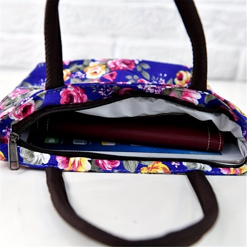 Flower Print Satchel Canvas Tote Bag Lightweight Shoulder Bag