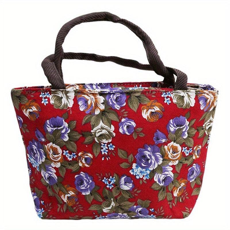 Flower Print Satchel Canvas Tote Bag Lightweight Shoulder Bag
