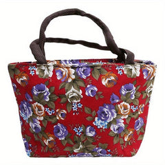 Flower Print Satchel Canvas Tote Bag Lightweight Shoulder Bag
