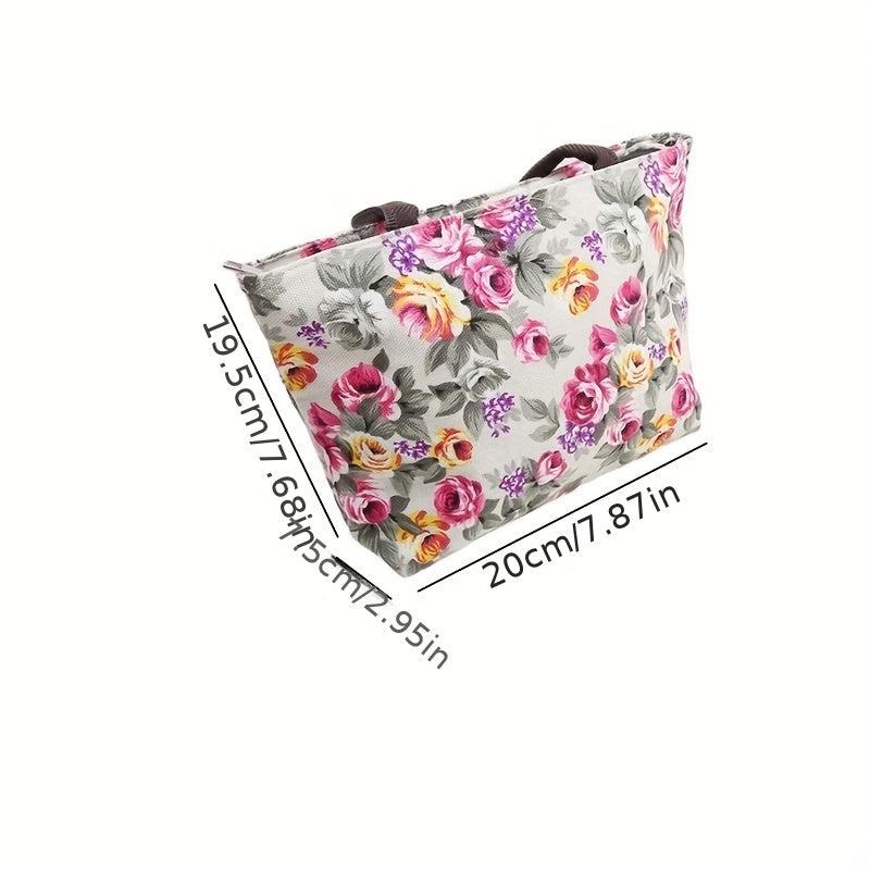 Flower Print Satchel Canvas Tote Bag Lightweight Shoulder Bag