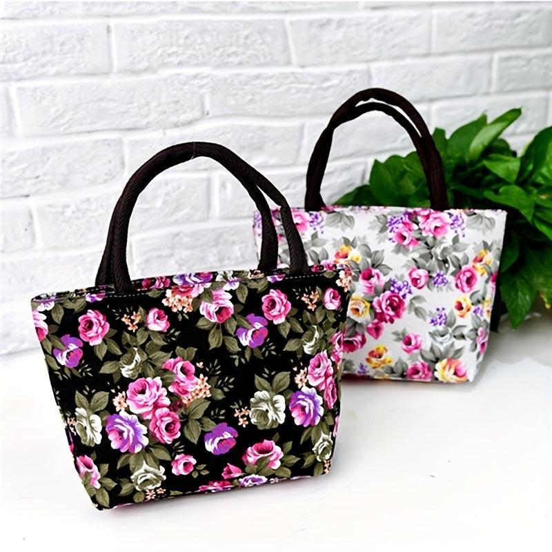 Flower Print Satchel Canvas Tote Bag Lightweight Shoulder Bag