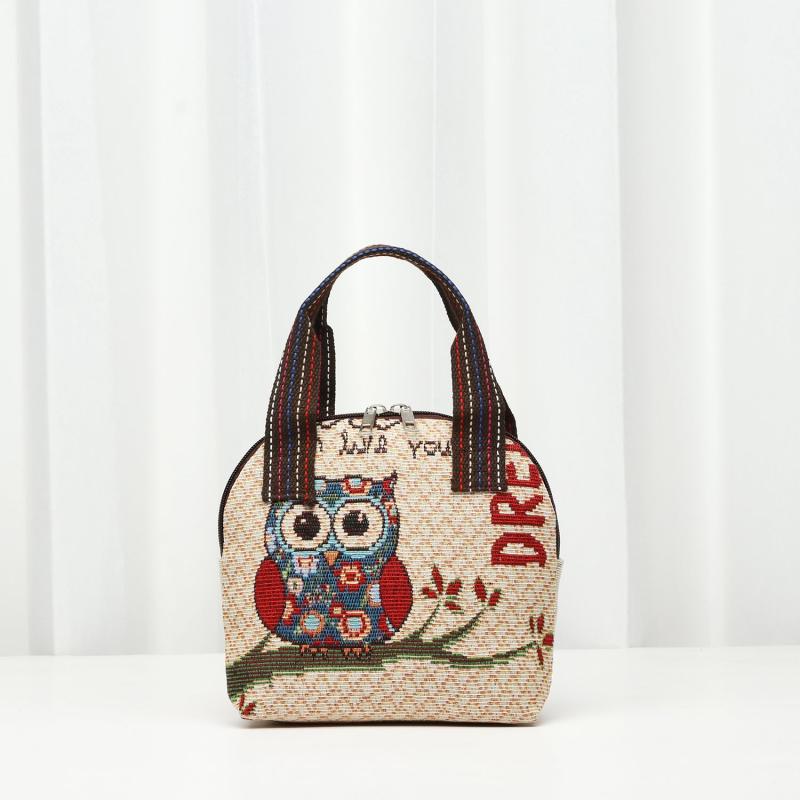 Canvas Animal Pattern Handbag Zipper Tote Bag