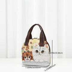 Canvas Animal Pattern Handbag Zipper Tote Bag