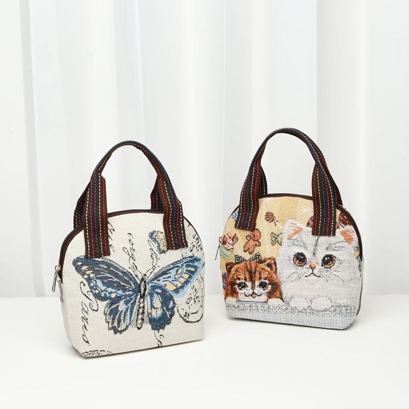 Canvas Animal Pattern Handbag Zipper Tote Bag