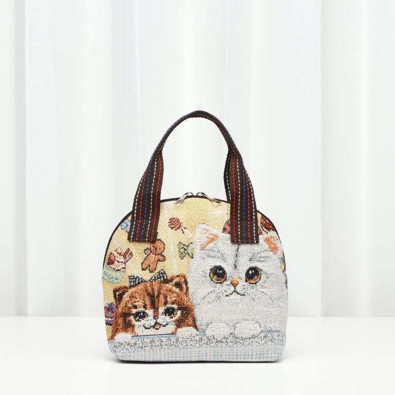 Canvas Animal Pattern Handbag Zipper Tote Bag