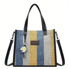 Striped Canvas Tote Bag Large Capacity Shoulder Bag Colorblock Handbags