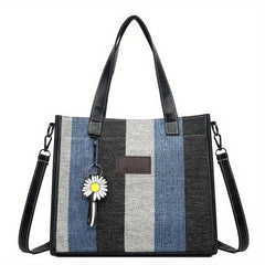 Striped Canvas Tote Bag Large Capacity Shoulder Bag Colorblock Handbags