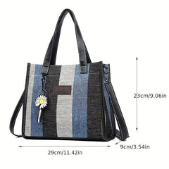 Striped Canvas Tote Bag Large Capacity Shoulder Bag Colorblock Handbags
