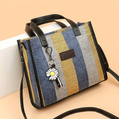 Striped Canvas Tote Bag Large Capacity Shoulder Bag Colorblock Handbags