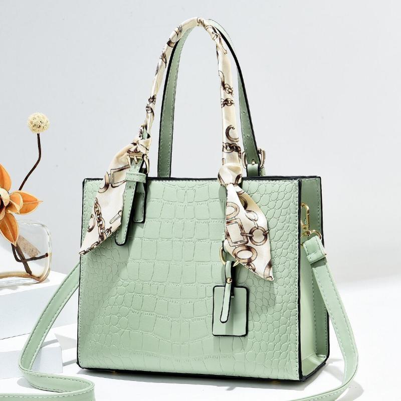 Crocodile Pattern Handbag with Scarf Decor