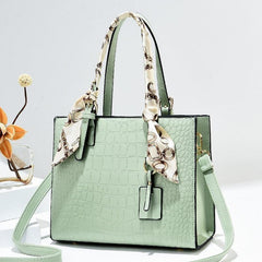 Crocodile Pattern Handbag with Scarf Decor
