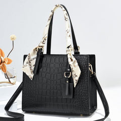 Crocodile Pattern Handbag with Scarf Decor