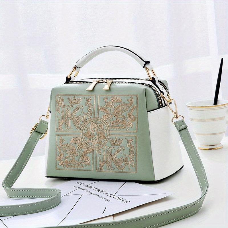 Women's Embroidered Crossbody Handbag Faux Leather Purse