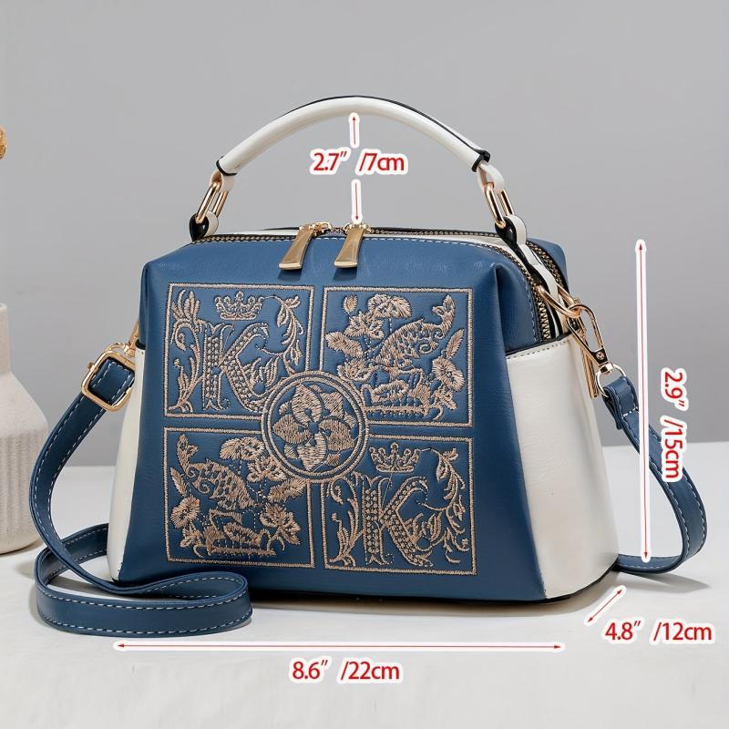 Women's Embroidered Crossbody Handbag Faux Leather Purse
