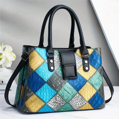 Geometric Pattern Tote Bag Vintage Vegan Leather Satchel