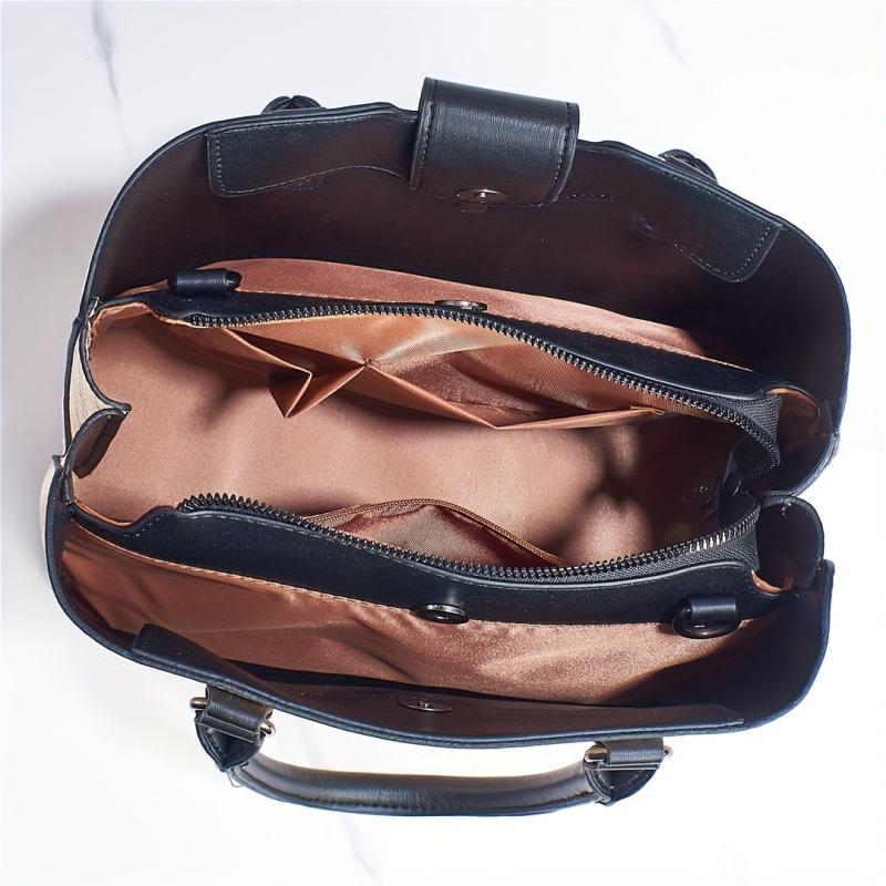 Geometric Pattern Tote Bag Vintage Vegan Leather Satchel