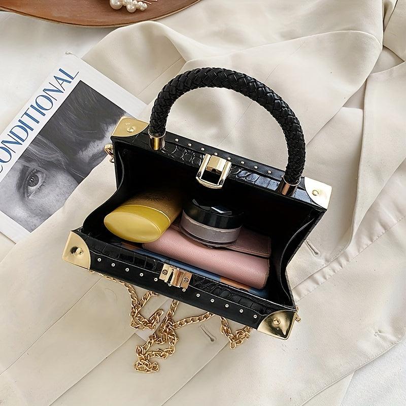Crocodile Embossed Square Satchel Bag Stylish Shoulder Chain Bag