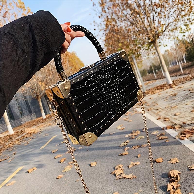 Crocodile Embossed Square Satchel Bag Stylish Shoulder Chain Bag