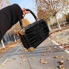 Crocodile Embossed Square Satchel Bag Stylish Shoulder Chain Bag