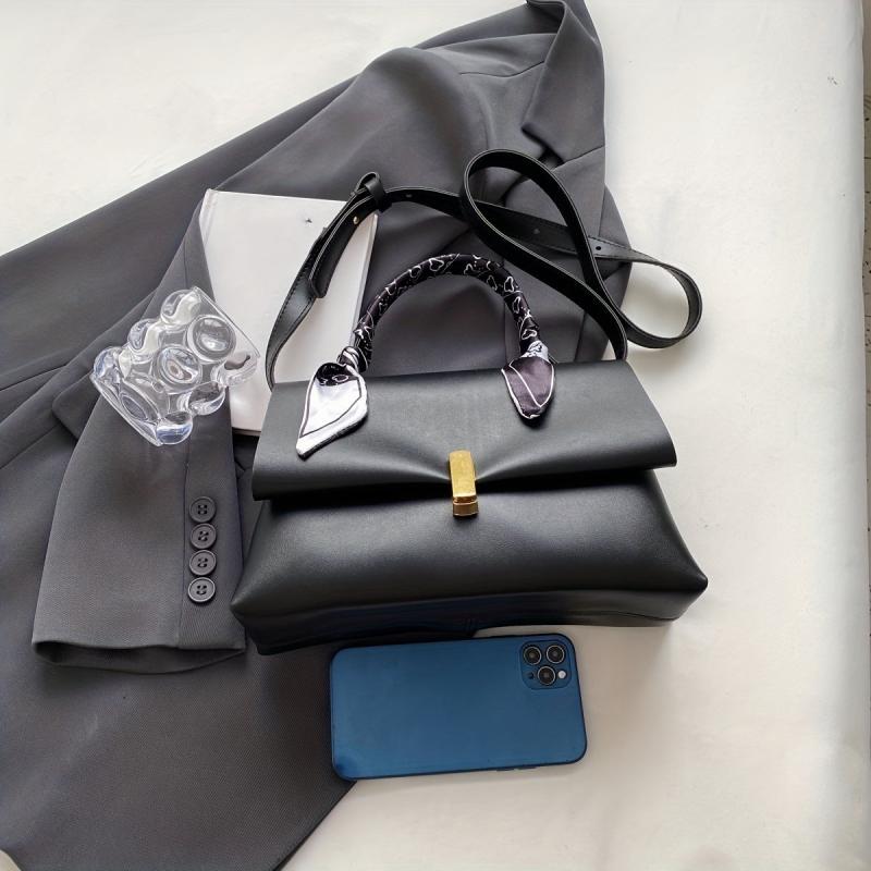Textured Scarf Handle Crossbody Flap Bag