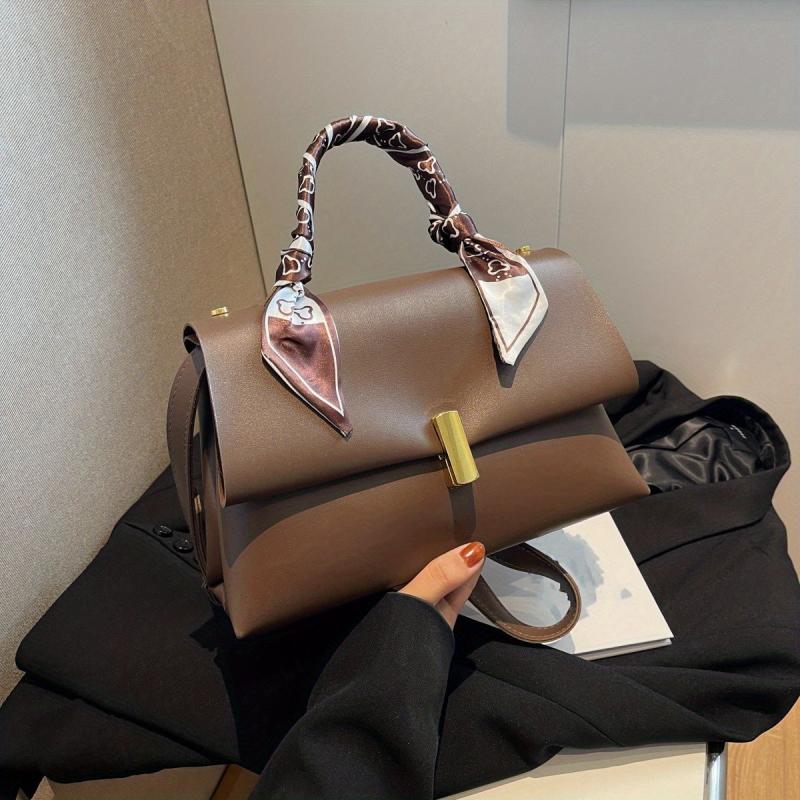 Textured Scarf Handle Crossbody Flap Bag