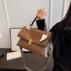 Textured Scarf Handle Crossbody Flap Bag