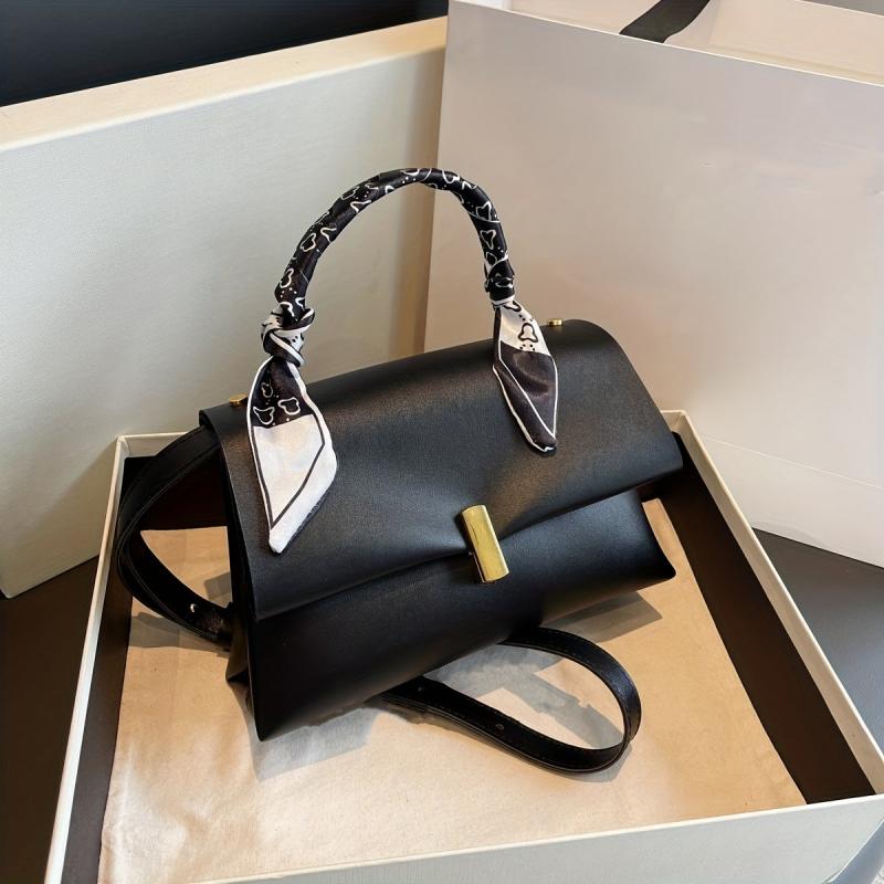 Textured Scarf Handle Crossbody Flap Bag