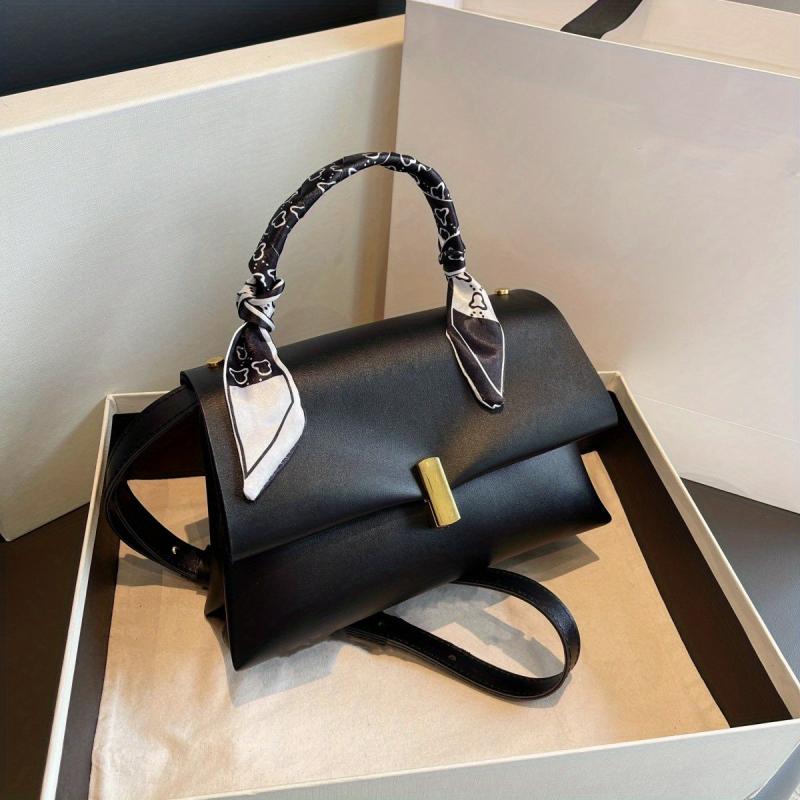 Textured Scarf Handle Crossbody Flap Bag