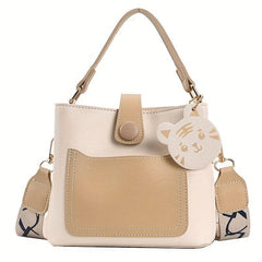 Colorblock Bucket Bag All Match Shoulder Bag Handbag With Detachable Strap