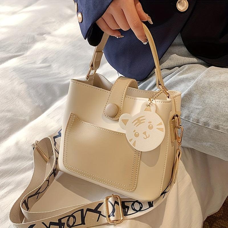 Colorblock Bucket Bag All Match Shoulder Bag Handbag With Detachable Strap