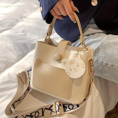 Colorblock Bucket Bag All Match Shoulder Bag Handbag With Detachable Strap