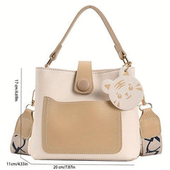 Colorblock Bucket Bag All Match Shoulder Bag Handbag With Detachable Strap
