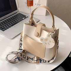 Colorblock Bucket Bag All Match Shoulder Bag Handbag With Detachable Strap