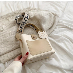 Colorblock Bucket Bag All Match Shoulder Bag Handbag With Detachable Strap