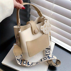 Colorblock Bucket Bag All Match Shoulder Bag Handbag With Detachable Strap