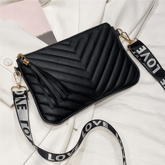 Tassel Crossbody Bag Embossed Design PU Leather Shoulder Bag
