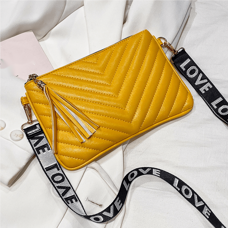 Tassel Crossbody Bag Embossed Design PU Leather Shoulder Bag
