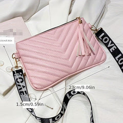 Tassel Crossbody Bag Embossed Design PU Leather Shoulder Bag