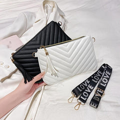Tassel Crossbody Bag Embossed Design PU Leather Shoulder Bag