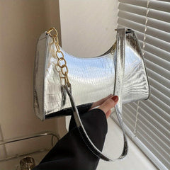 Crocodile Embossed Chain Shoulder Bag Crescent Handbag