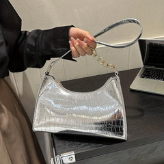 Crocodile Embossed Chain Shoulder Bag Crescent Handbag