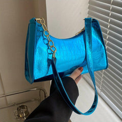 Crocodile Embossed Chain Shoulder Bag Crescent Handbag