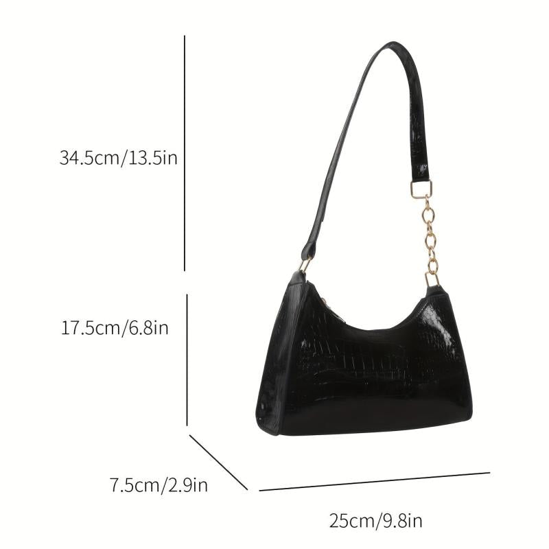 Crocodile Embossed Chain Shoulder Bag Crescent Handbag