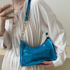 Crocodile Embossed Chain Shoulder Bag Crescent Handbag