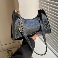 Crocodile Embossed Chain Shoulder Bag Crescent Handbag